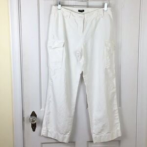 J. Crew Cropped Cargo Linen Pants Size 6 White